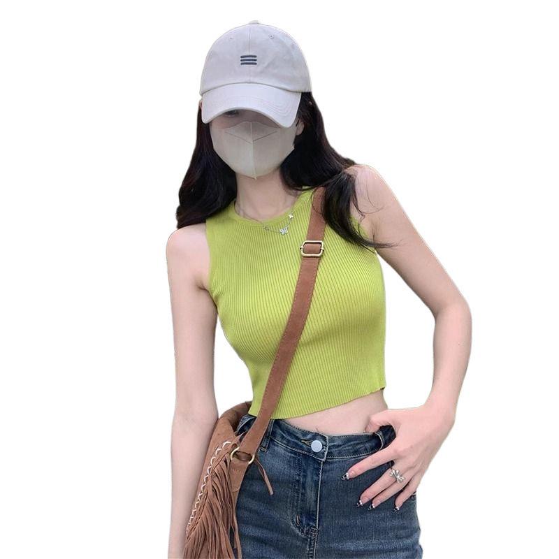 Spicy Girl Slim Fit Cropped Knit Tank Top - Summer 2025 Slimming Sleeveless Camisole for Women