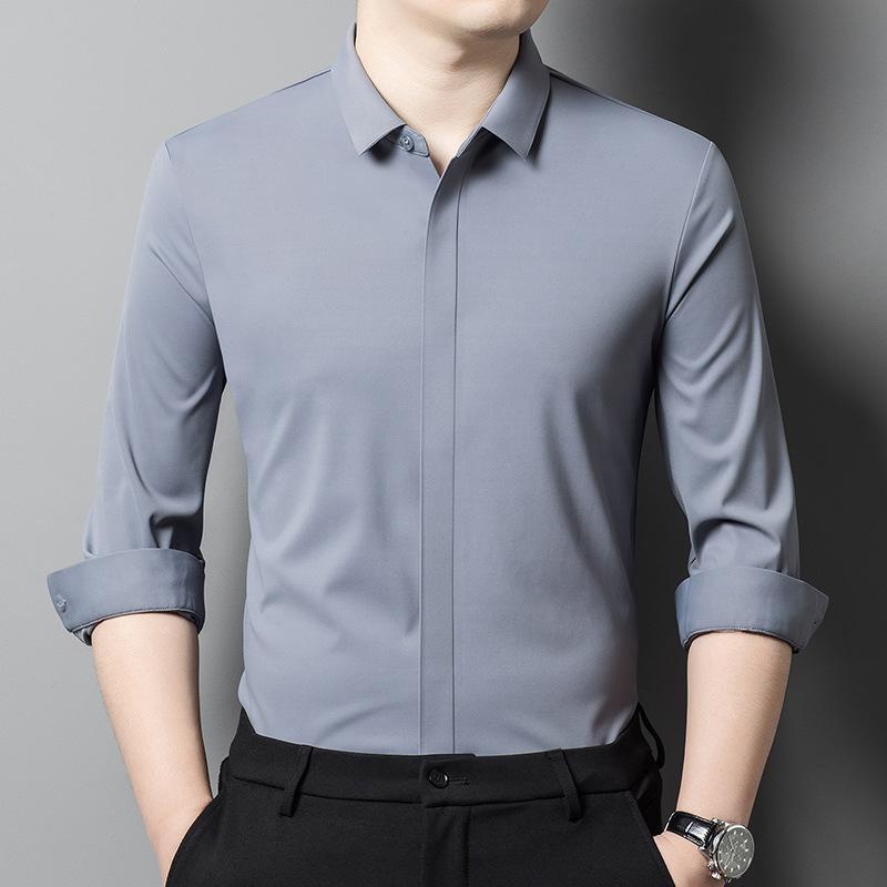 Long Sleeve Men Shirt Solid Color Business Casual Gentleman Shirts