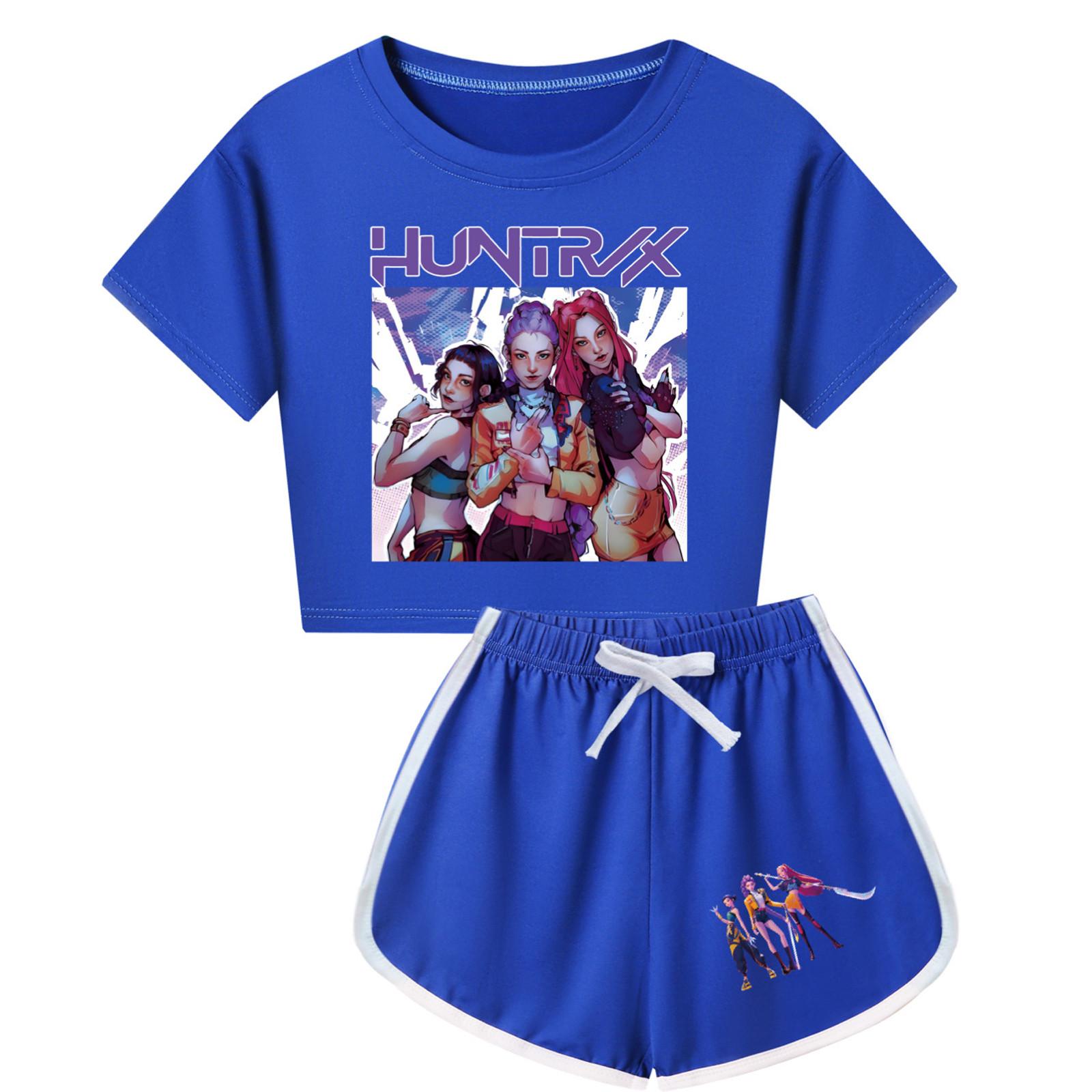 

Детская летняя спортивная футболка и шорты, комплект из 2 предметов, спортивный костюм, комплект одежды с коротким рукавом и принтом, кроп-топы 170 синий