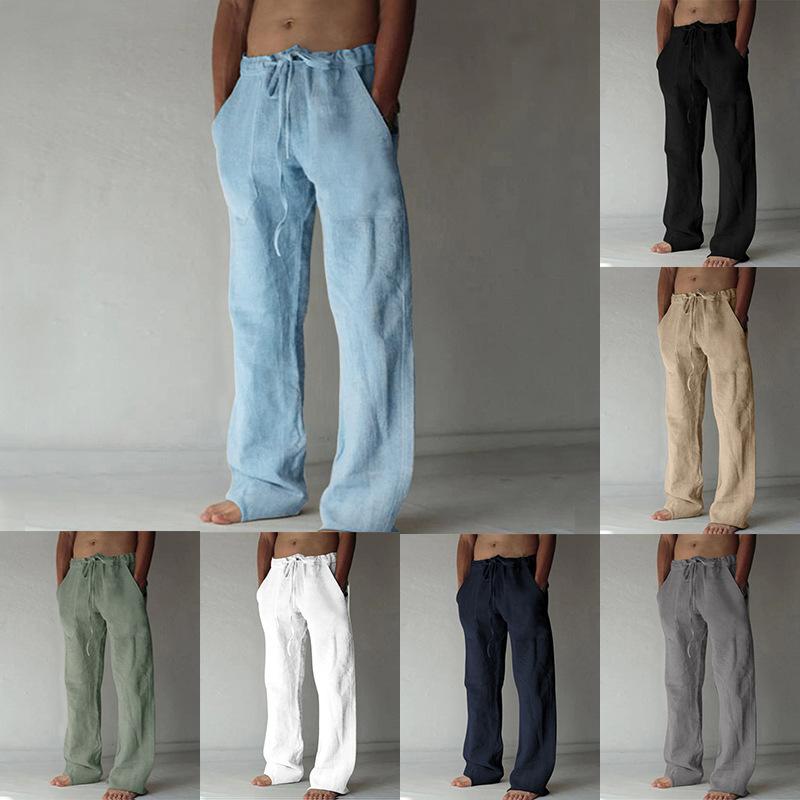 

New men s trousers casual solid colour thin section linen men s trousers fashion straight trousers M білий