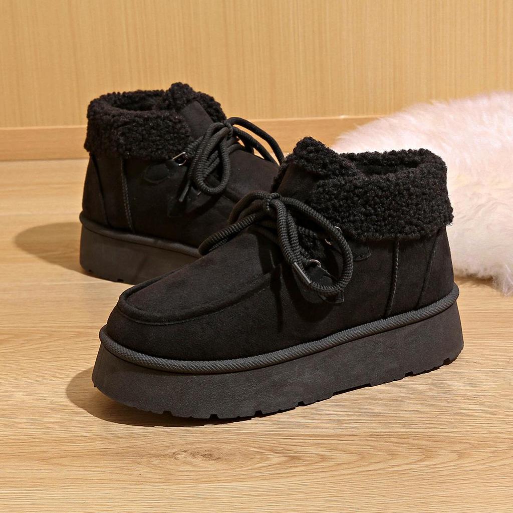 Dames 2025 Vinter Fleecefôrede Snørestøvler - Tykksålede Høydeøkende Varme Bomullssko