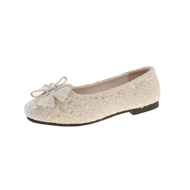 Women Shoes 2025 Spring Autumn New Comfort Non Slip Women Flats Fashion Soft Sole Bow-knot Rhinestone Square Toe Mary Jane Shoes