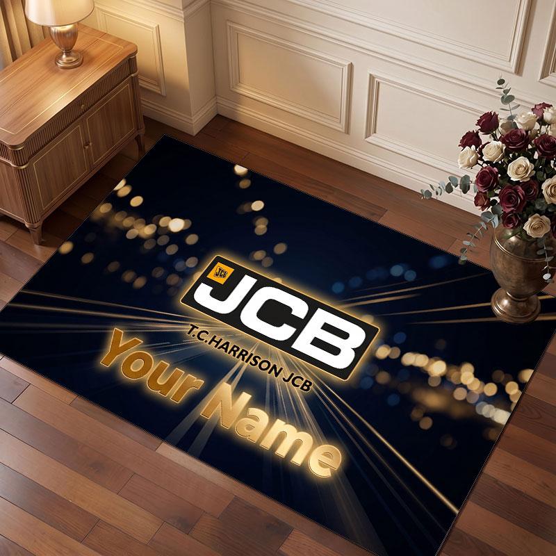 JCB Personalized Crystal Velvet Carpet, Customized Name Text Soft Anti‑Slip Rug for Living Room Bedroom