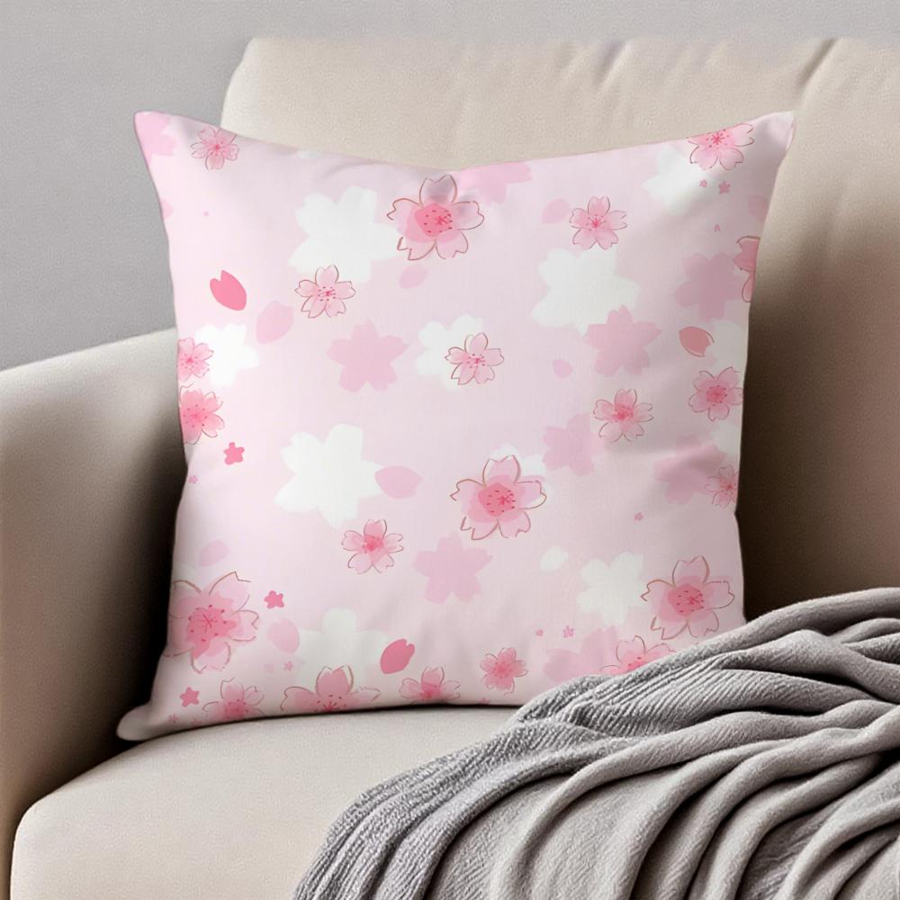 Beautiful Cherry Blossoms Cushion Cover Pillowcase Antidustmite Invisible Zipper Short Plush Sofa Cushion