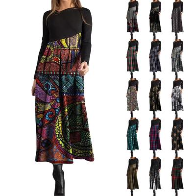 Women's Casual Fit Long Sleeve Maxi Bohemian Print Dress