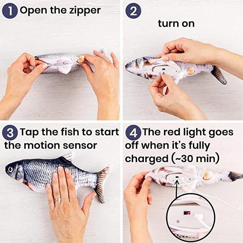 Baby Elektrisches Fischspielzeug Plüsch Simulation Tier Elektrische Schaukel Fisch Beruhigen Katze Haustier Spielzeug für Kinder Erwachsene Geburtstag Weihnachtsgeschenk