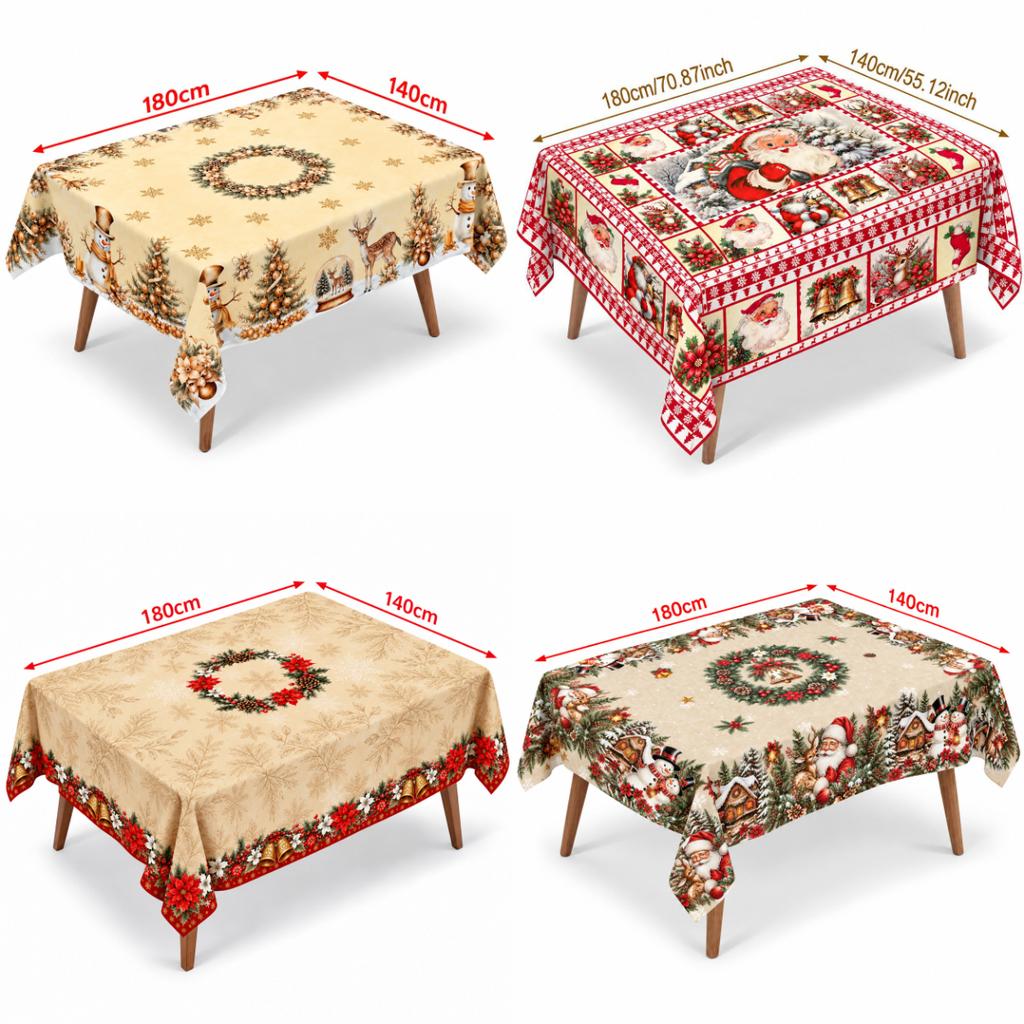 Vintage Christmas Tablecloth Santa Snowman Table Cover Christmas Decorations for Home Xmas Gifts Navidad Noel New Year