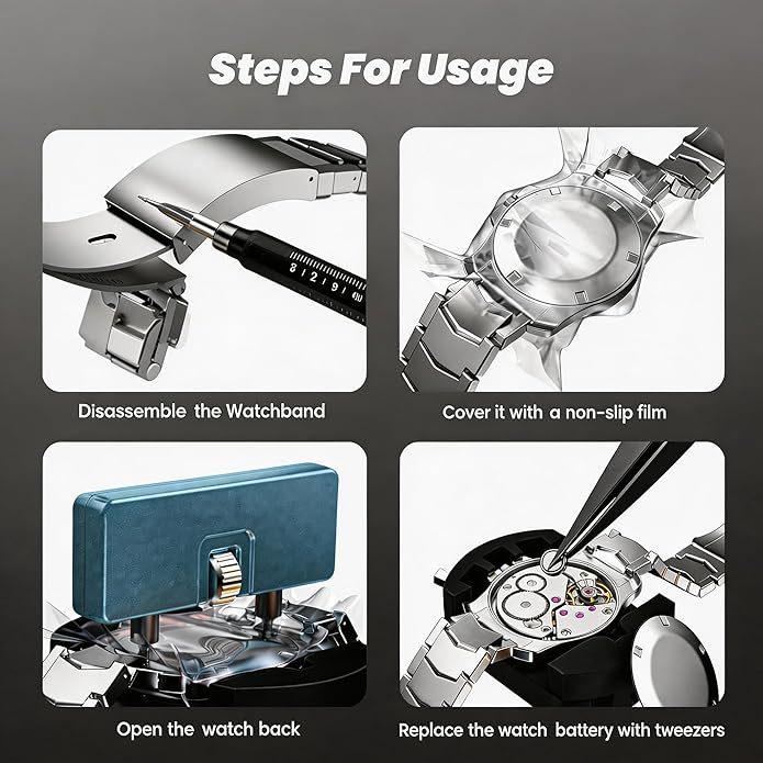 8-Piece Watch Repair Tool Set: Case Opener, Tweezers, Watch Holder
