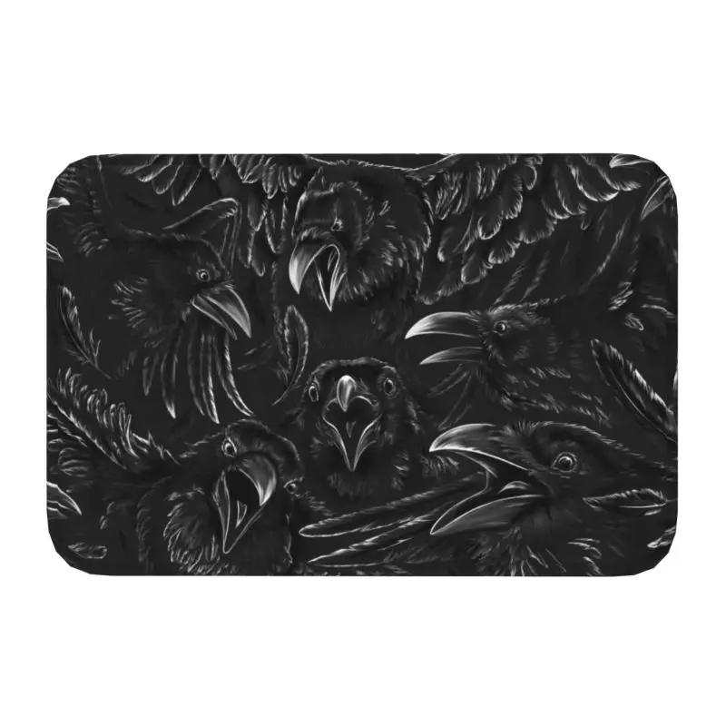 Crow Moon Door Mat Anti-Slip Kitchen Bathroom Halloween Spooky Witch Garage Floor Entrance Rug