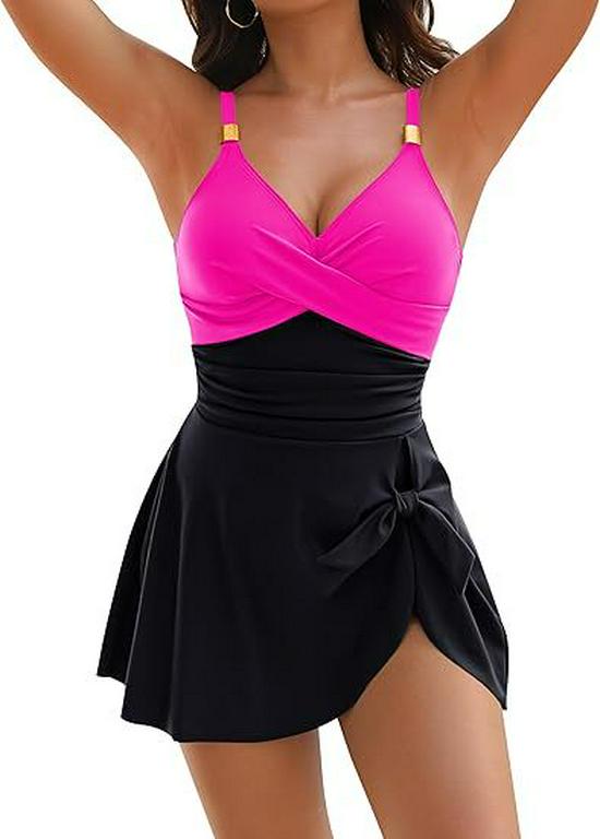 Women's Slimming Cross-Back Multi-Color One-Piece Swimsuit
