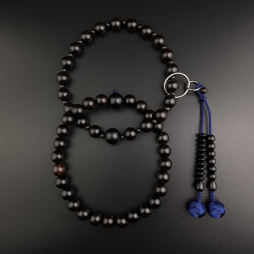 [WONDERFUL LOTUS Myo  Lotus  Flower] Men's Jodo Buddhist Prayer Beads, Formal Daily Prayer Beads, Ebony with Silver Rings, Sanman Jodo Style, Stylish