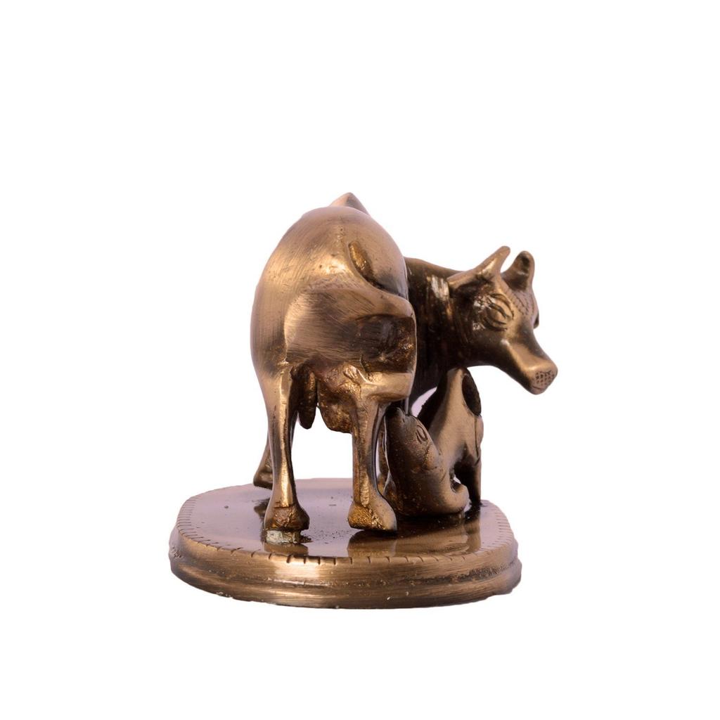 Kamdhenu Cow and Calf Sculpture Brass Showpiece