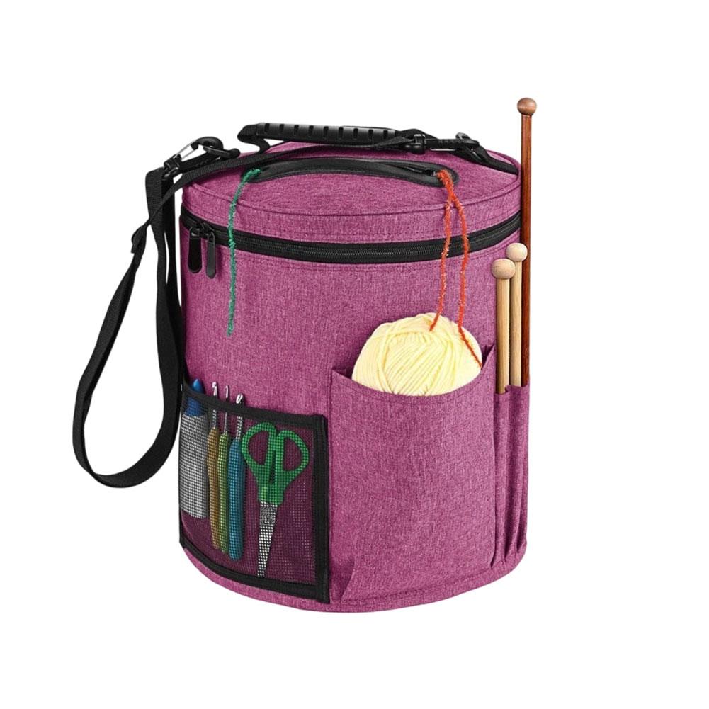 Large Capacity Crochet Bag Yarn Crochet Tote Bag Portable with Front Yarn Needles Hooks Pocket Knitting Tool Storage Bag