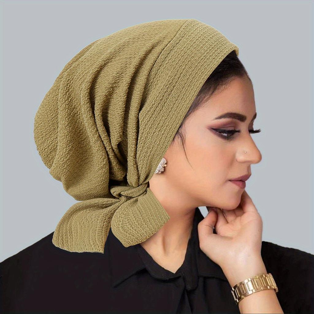 Women's Polyester Knit Beanie with Wave Pattern and Long Tail - Elastic Fit, No Feathers, Chemotherapy Headscarf Hat