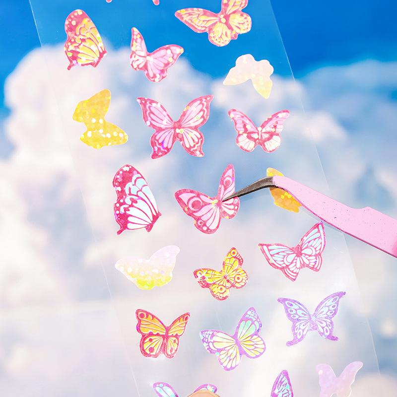 1roll/6.5x200cm Cute Butterfly & Ribbon Tape Sticker, Dreamy Sparkle Vintage-Inspired Designs, Waterproof for Scrapbook Pages