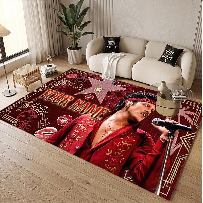 Custom Name Crystal Velvet Rug,Bruno Mars Comfortable Anti Slip Floor Mat For Room Decoration