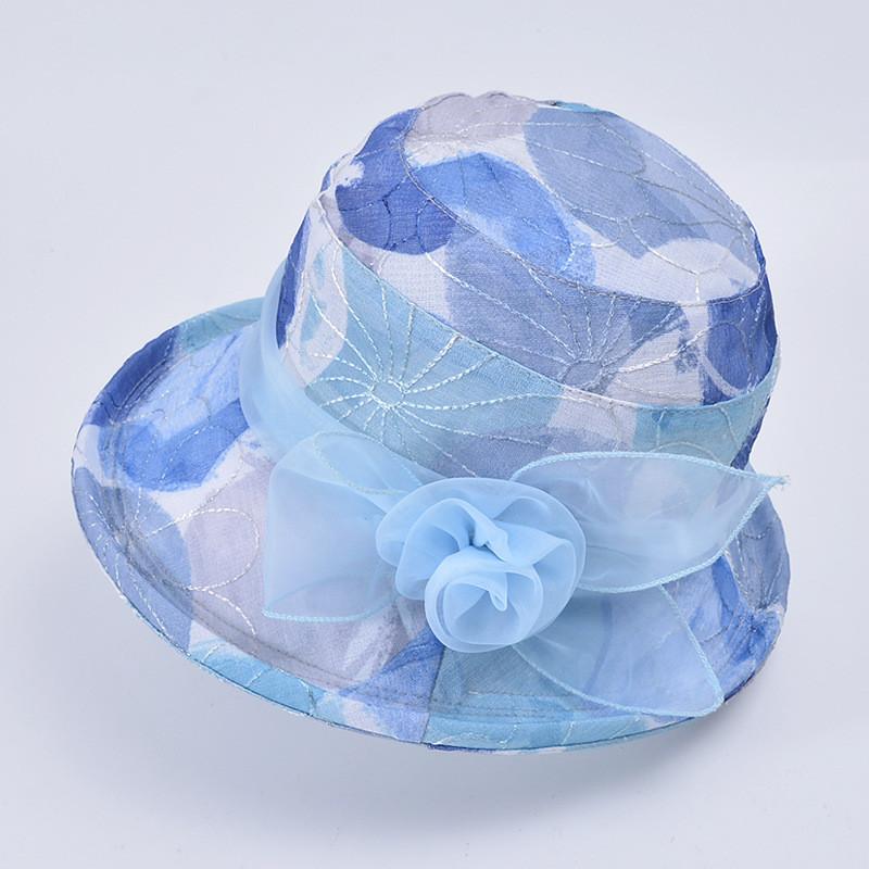 

Summer Sun Hat For Women With Mesh Rose Decoration And Wide Brim Sun Protection For Outdoor Activities синій