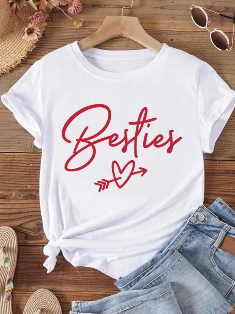 Letní oblečení s výstřihem do O 3D tištěné oblečení Top pro ženy Tričko Styl milostného dopisu Roztomilé Ležérní Móda Tričko s krátkým rukávem Grafická trička