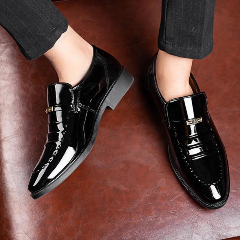 Luxury Men Dress Shoes Designer Patent Leather Shoes Male Slip On Loafers High Quality Pointed Toe Men Wedding Party Shoes 38-49