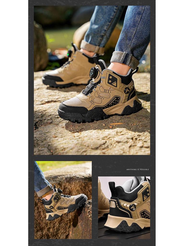 נעלי ספורט לילדים סתיו 2026 עם אבזם מסתובב - עור עמיד בפני החלקה ושחיקה להליכה וריצה