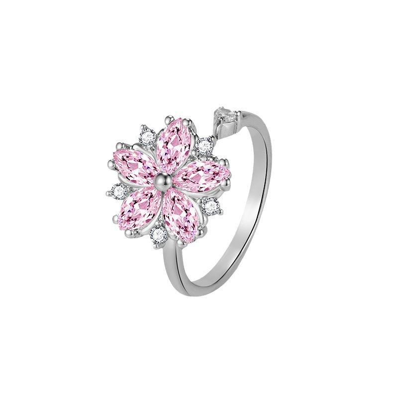 Sweet Cool Flower Lady Zircon Ring for Women Silver Design Sense Same Style