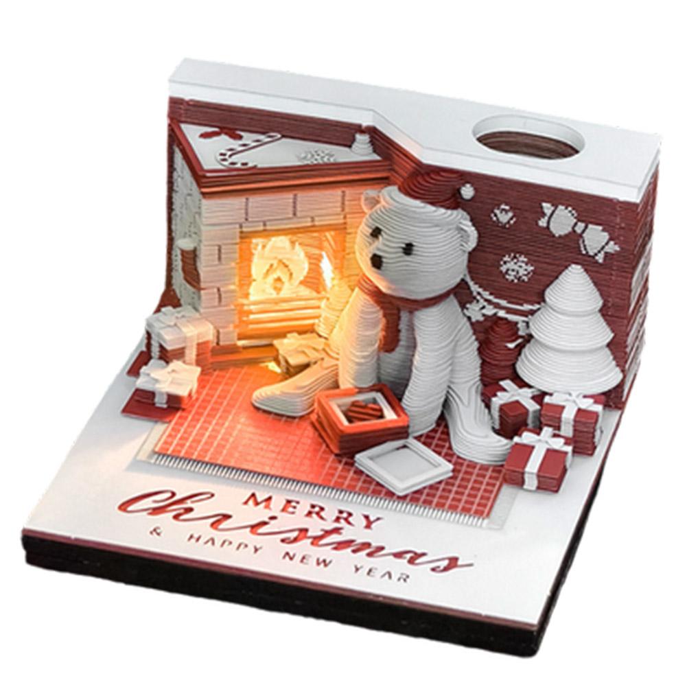 Christmas Cute Bear Mini 3D Note Pad Calendar Desktop Decor 3D Memo Block Paper Notes Novel Gift for Office Home Desk Decoration