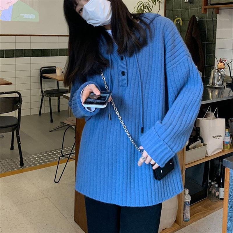 Pit Strip Hooded Sweater Coat Women's Autumn Loose Fashion Casual Soft Waxy Sweater Top