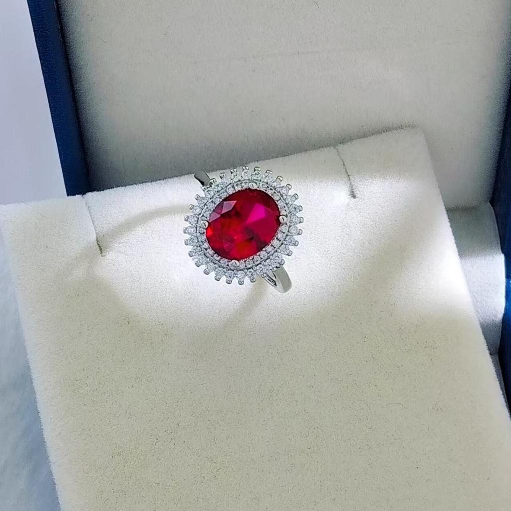 Silver-Plated Coconut Ruby and Blue Spinel Jewelry Set - Ring, Stud Earrings, and Pendant