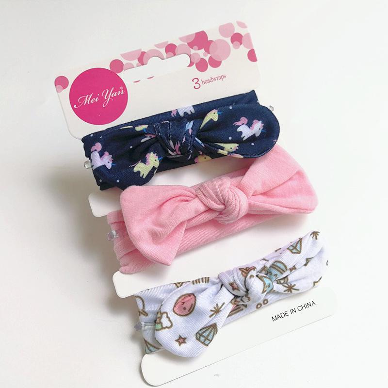 European & American Kids' Rabbit Ears Headband Set: 3-Piece Infant Bow Hair Accessories for Boys & Girls