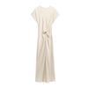 2025 Spring/Summer Women's Silk Satin Pleated Pullover Dress with Round Neck and Short Sleeves