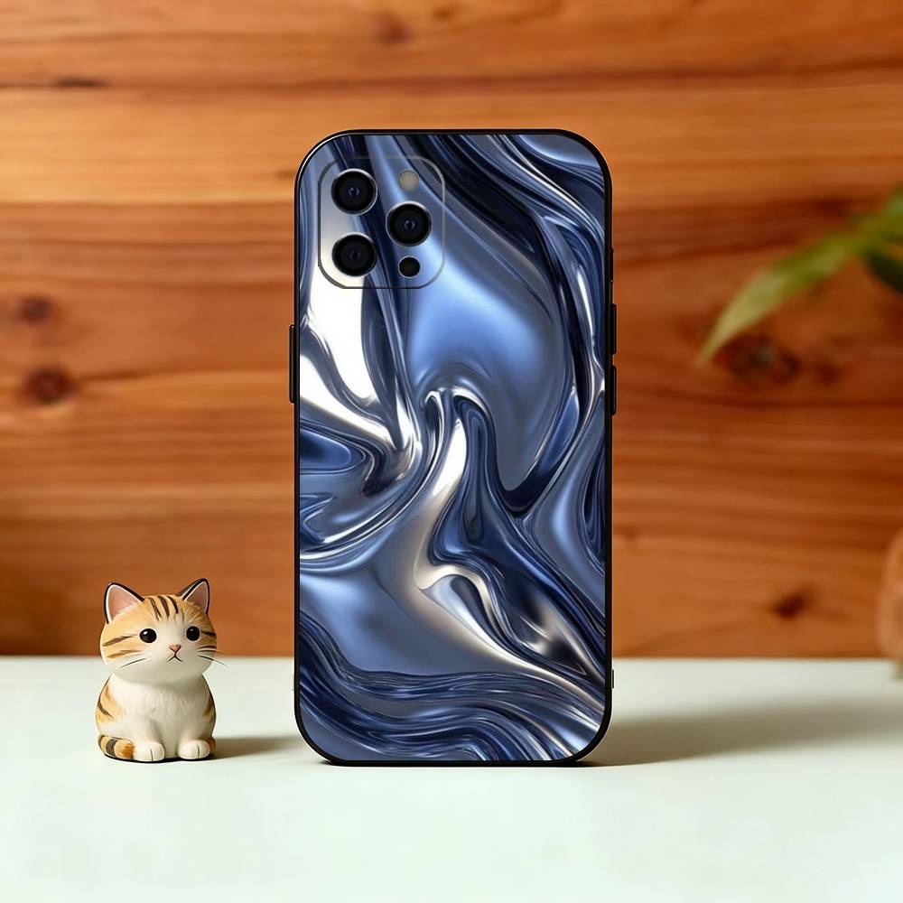 Metallic Pattern Phone Case For iPhone 17, 16,15,14,13,12,11 Plus,Pro Max, Others Soft Black Cover