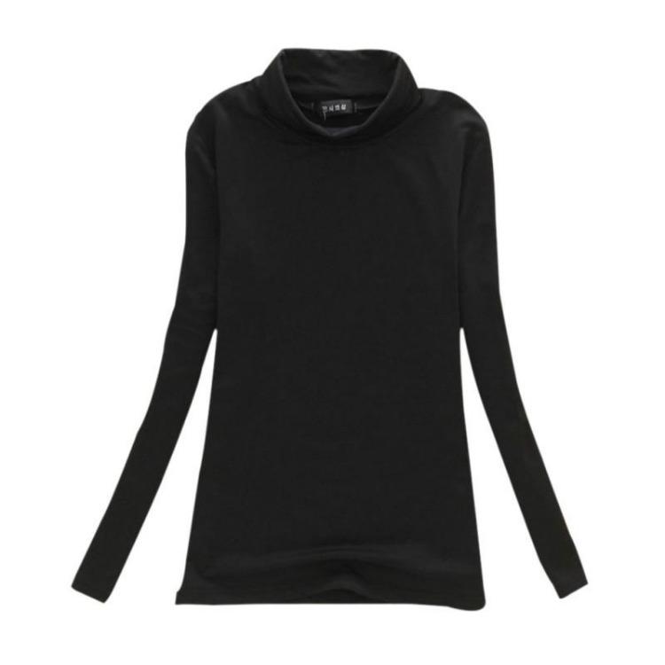 Women Stretch Cotton Turtleneck Long Sleeve Blouse Base Tops