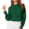 Ladies' Fashionable And Elegant Chest Pleated Stand Collar Long Sleeved Solid Color Top