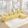 4-Seater L-Shaped Frameless Modular Sofa with One Stool, Filled 32D High-Density Foam, Deep Seat Cushion, Soft Fabric, Ideal for Living Room, Yellow.