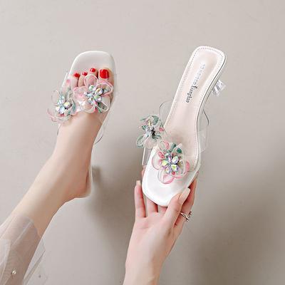 Woman Slippers Sexy Clear Sandals Heeled Open Toe Shoes for Women Unique Wholesale Chic and Elegant Cheap Liquidation 39 Slides