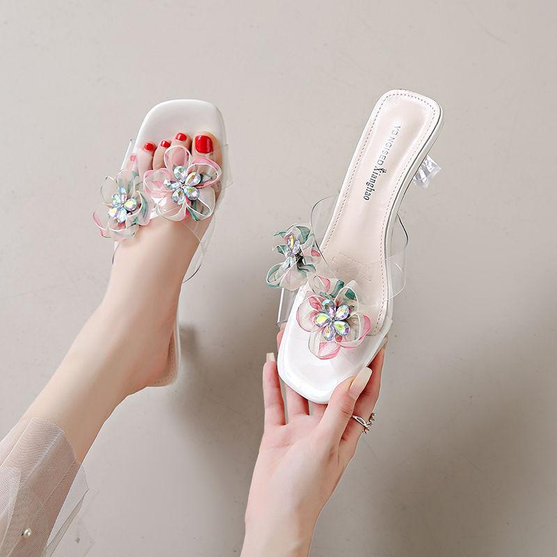 Fashion Woman Slippers Sexy Clear Sandals Heeled Open Toe Shoes for Women Unique Wholesale Chic and Elegant Cheap Liquidation 39 Slides