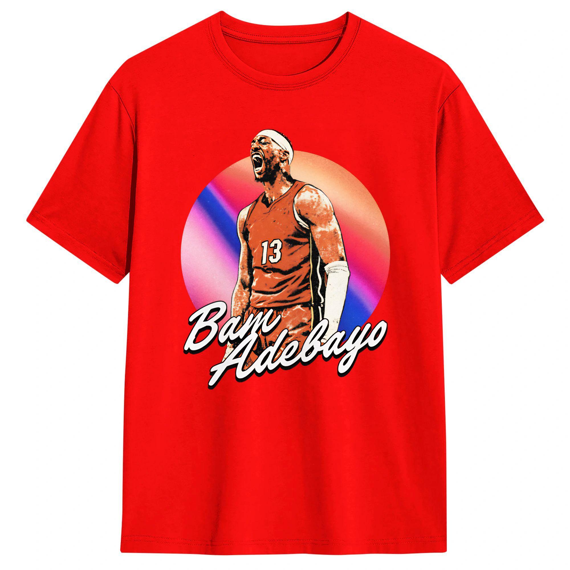 Bam Adebayo TShirt for Unisex Novelty Pure Cotton Tee Shirt Round Collar Short Sleeve T Shirts Birthday Present Tops L