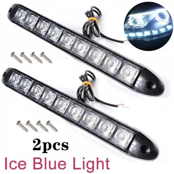 2Pcs 9 LED 12V Car Daytime Running Light  Flexible Waterproof Fog Day Driving Head Lamp