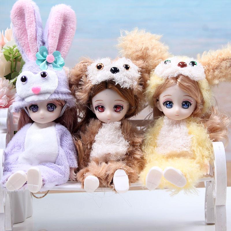 BJD Doll Movable Joints Plush Clothes Girl Doll 17cm Birthday Dress Up Toy Gifts