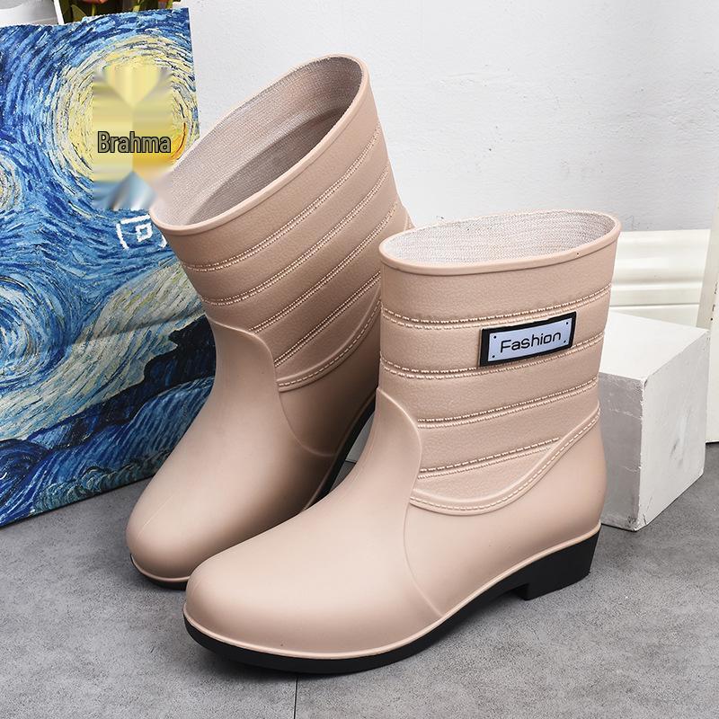 Cizme de ploaie calde până la jumătatea gambei pentru femei - Pantofi de cauciuc impermeabili, antiderapanți cu căptușeală de bumbac