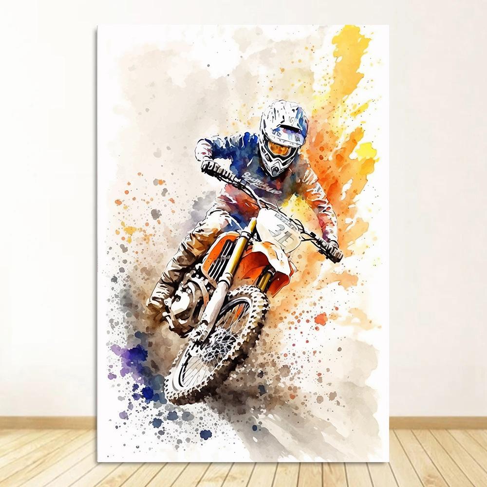 Watercolour Dirt Bike Motocross Posters Prints Canvas Painting Motorcycle Motorbike Wall Picture for Room Home Decor Biker Gift