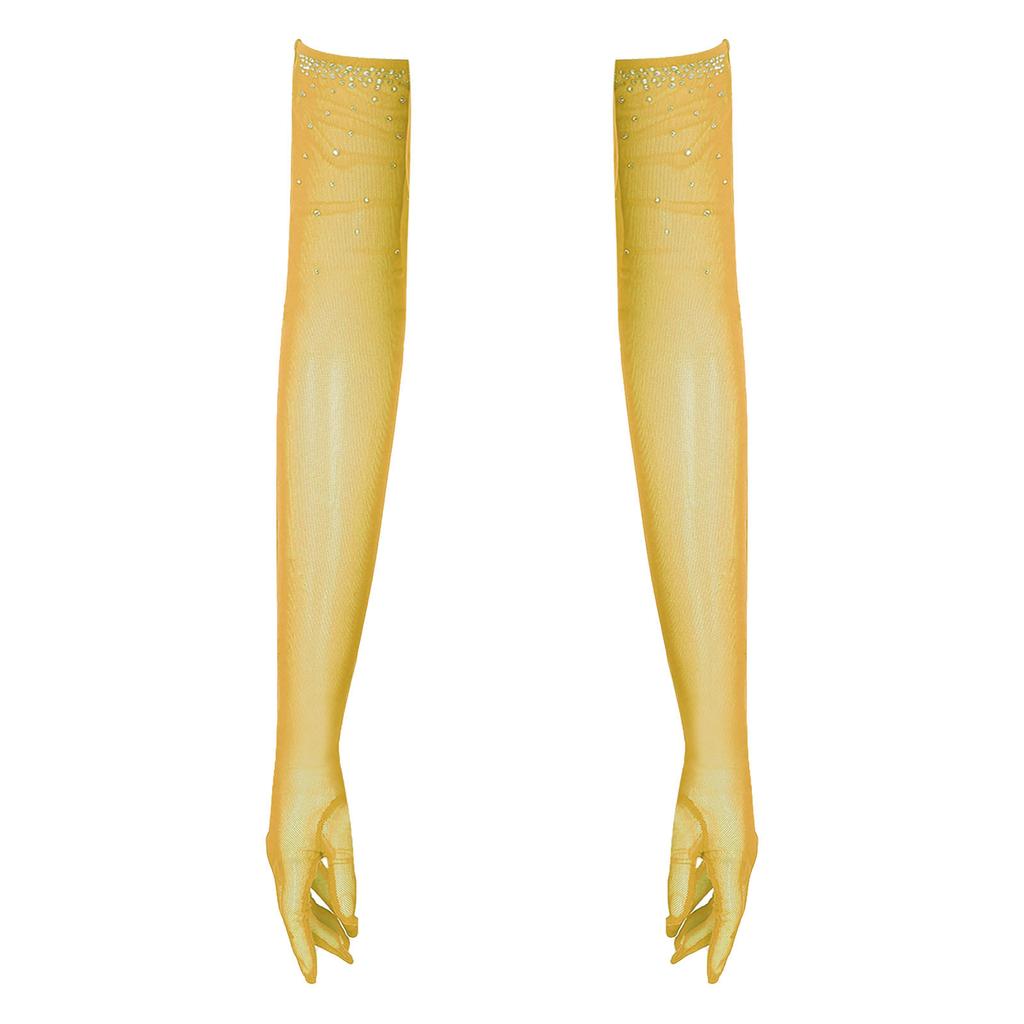 Dámské Jedna Pár Síťované Taneční Rukavice Třpytivé Kamínky Pět Prstů Plná Délka Rukavice Výkonnostní Doplněk