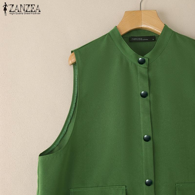 ZANZEA Women Casual Stand Collar Loose Sleeveless Vest