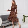 Dress Women's New Autumn and Winter Hot Sale Long-sleeved Printed Stand-up Collar Ruffle Edge Skirt Spot
