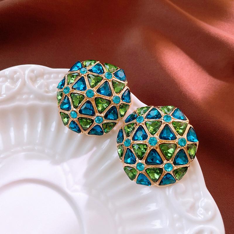 Medieval Vintage Rhombus Flower Earrings Retro Light Luxury High-end Earrings Niche Court Style Earrings