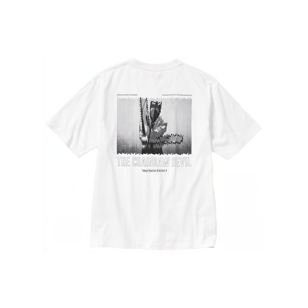 UNIQLO Chainsaw Man Collaboration Series Back Character Graphic Letter Print Short Sleeve T-Shirt Unisex Tops White 467422-00