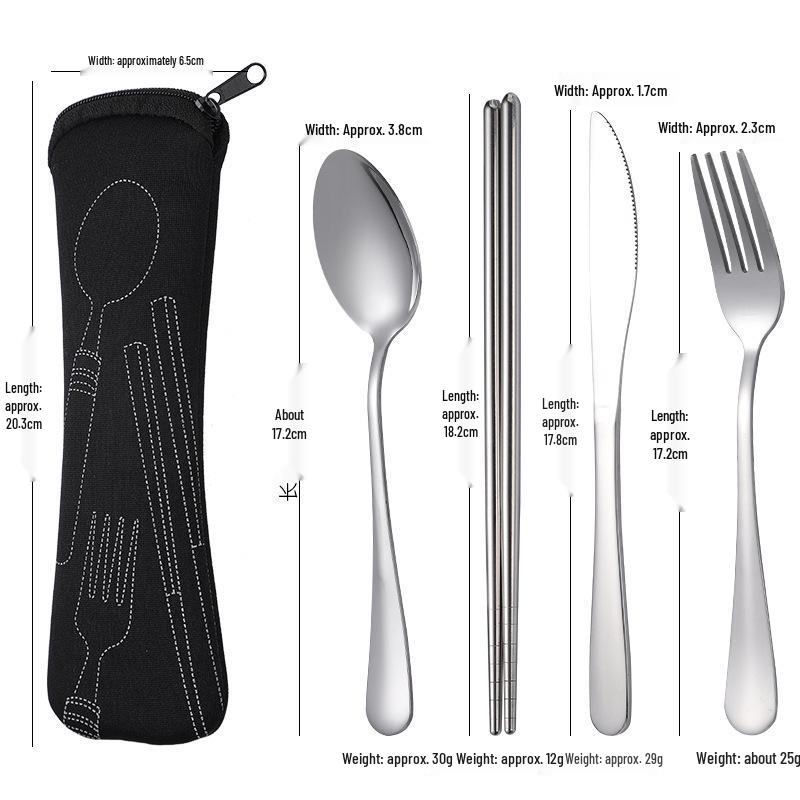 Stainless Steel Portable Cutlery Set with Cloth Bag - Includes Knife, Fork, Spoon & Chopsticks for Outdoor Travel