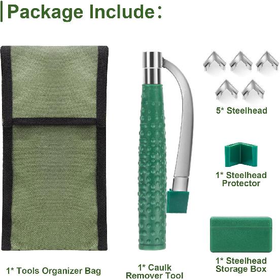 Caulk Remover Tool, Detachable Caulk Removal Tool Big Size with 5 Replacement Stainless Steelhead, Glass Glue Angle Caulking Remover Scraper for