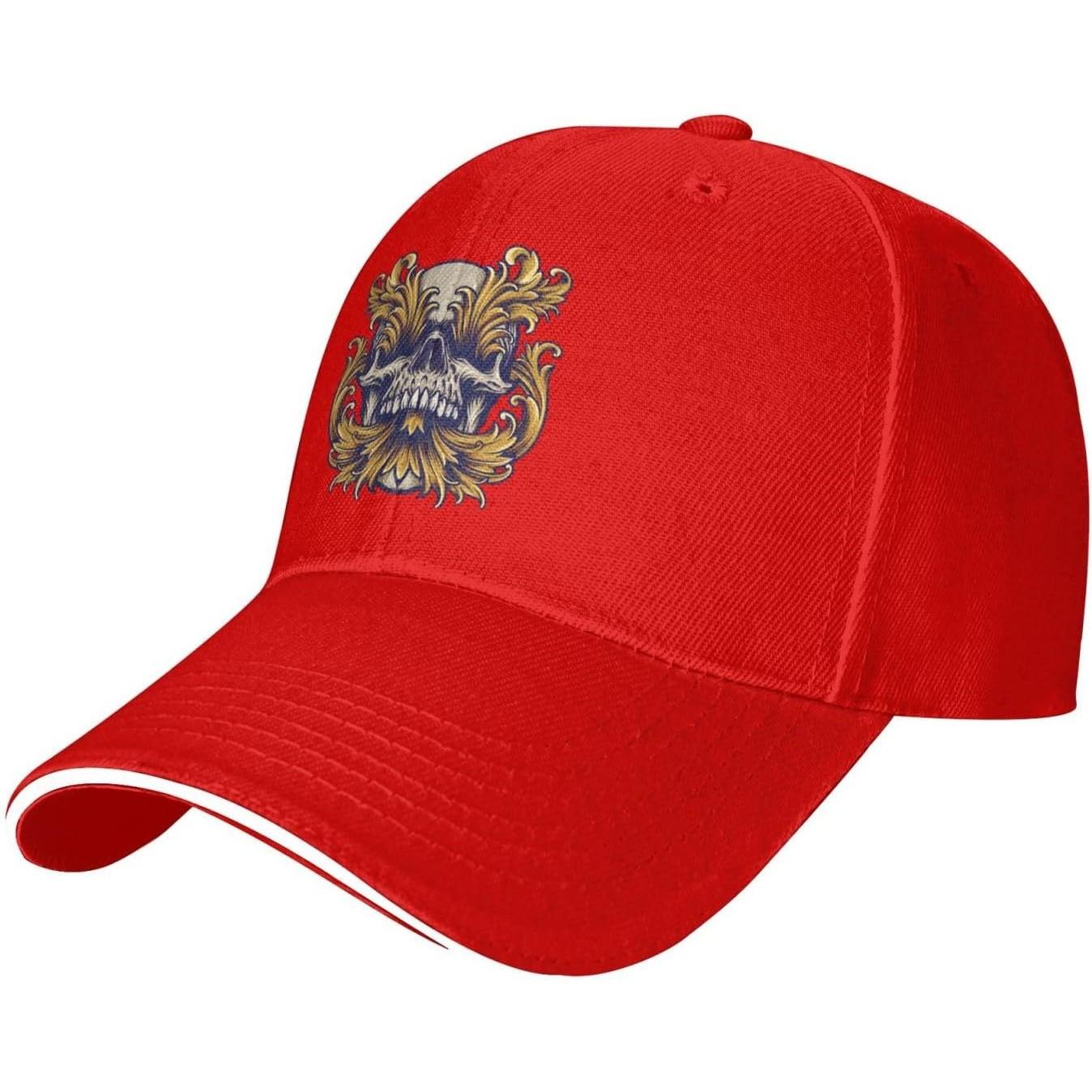 Ornate Skull Baseball Cap Polyester Adjustable Sun Hat Casual Golf Cap for Adult Adjustable