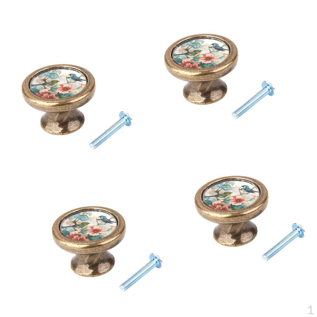 4pcs Vintage Cabinet Door Drawer Handle Pull Knob Bird And Flowers